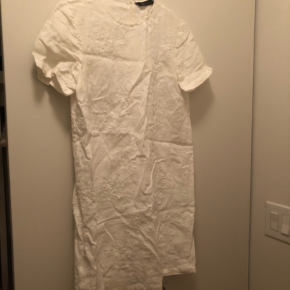 zara white linen shift dress xs